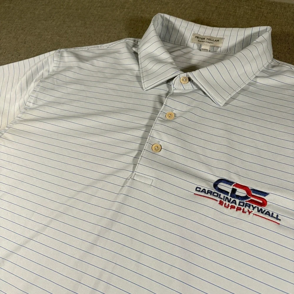 Lot of 2 Peter Millar Polo Shirt Mens XL Blue White Striped Summer Comfort Logo